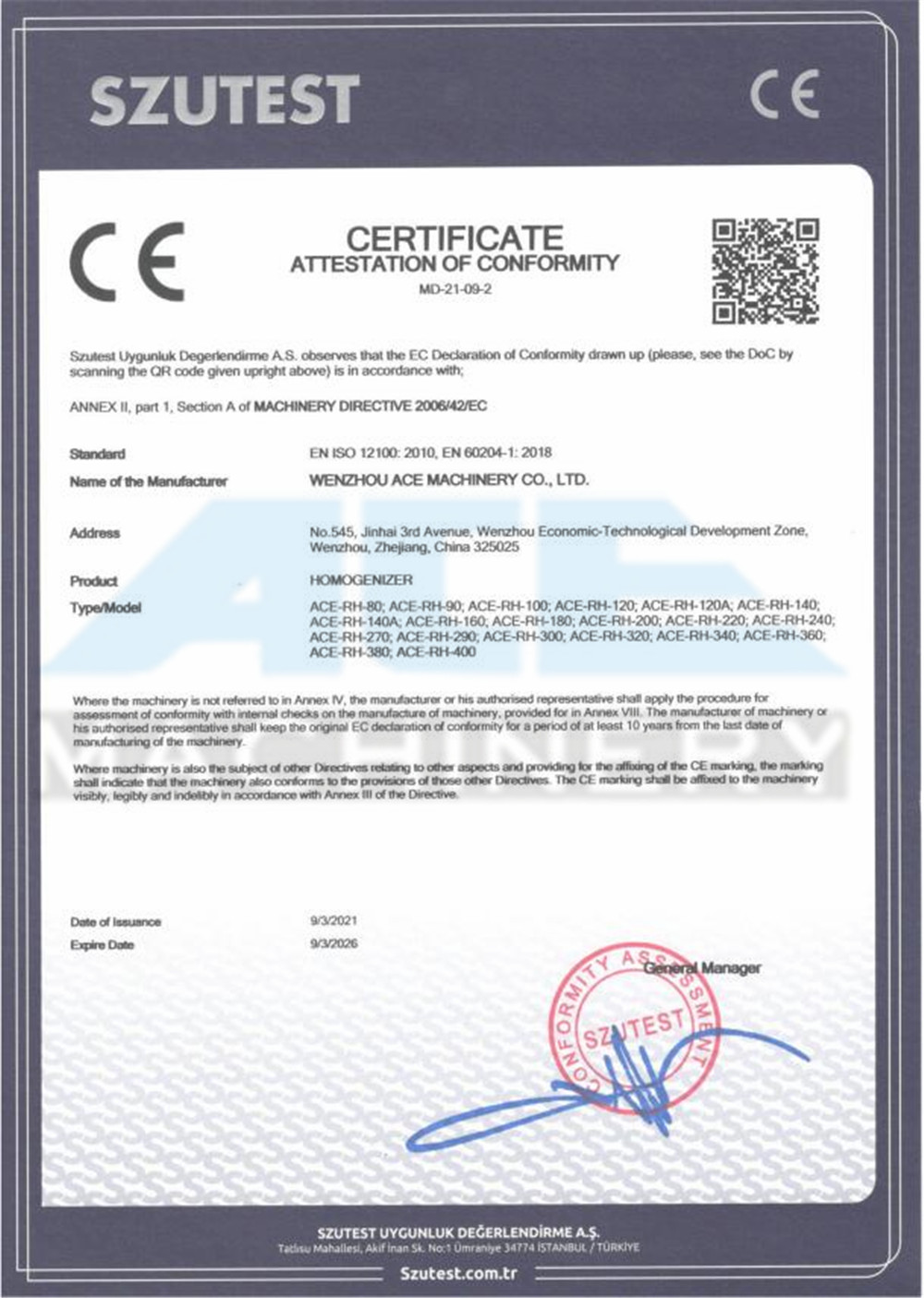 Homogenizer CE Certificate
