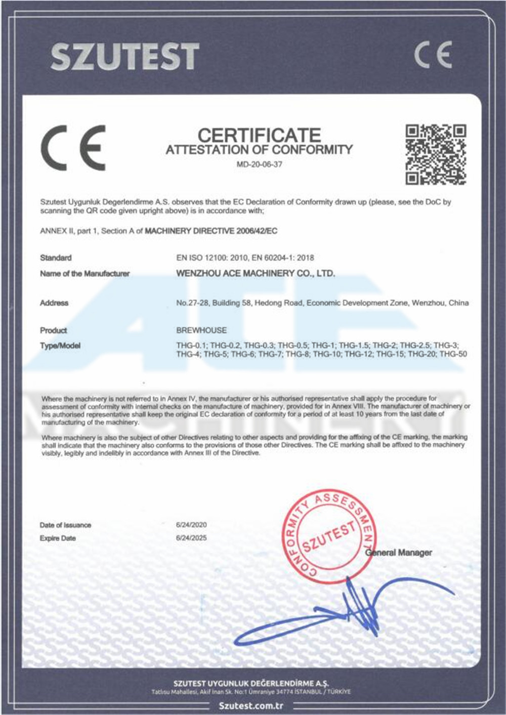 berwhouse CE Certificate