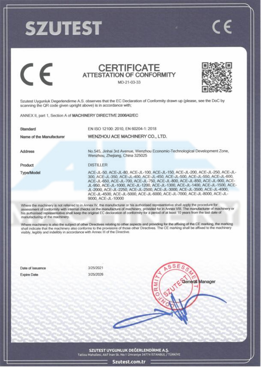 distiller CE Certificate