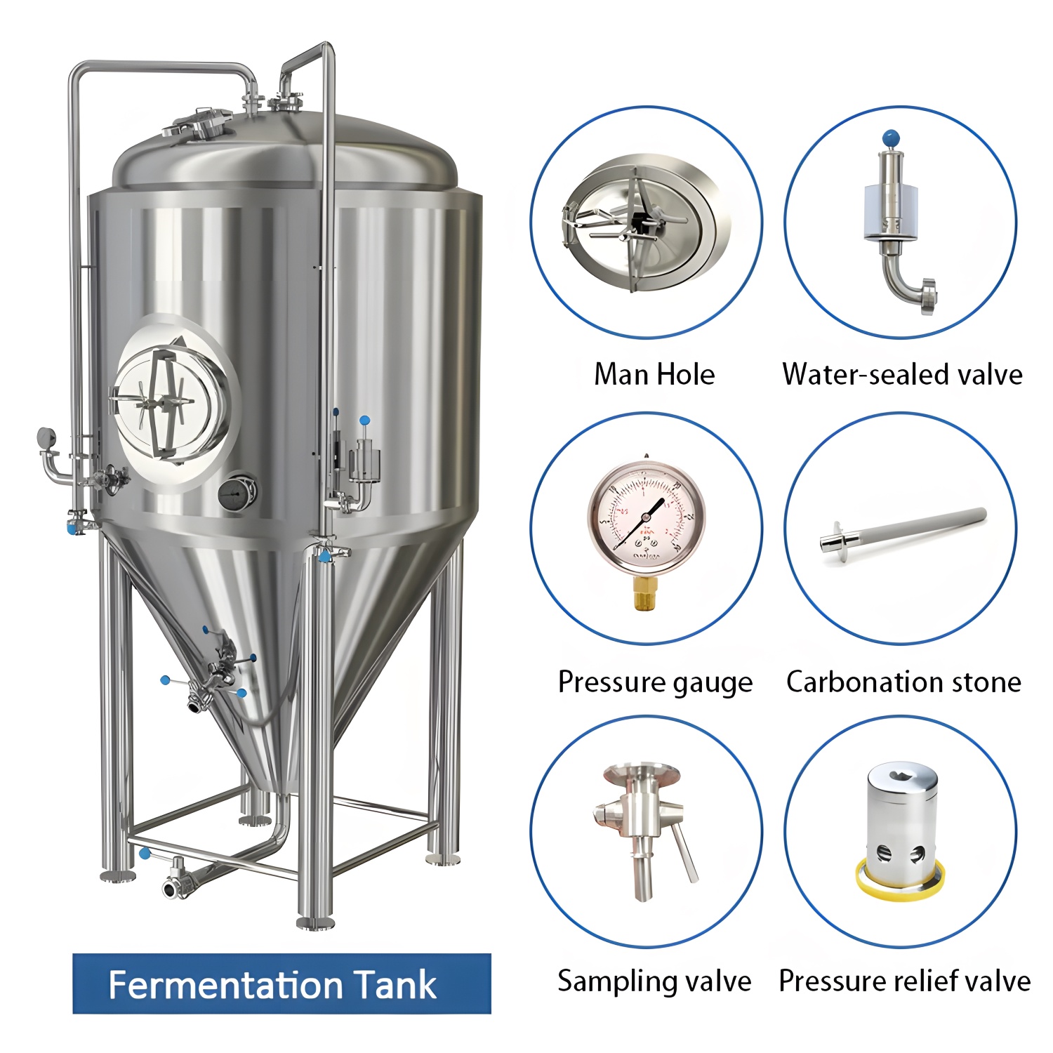 fermentador cónico de acero inoxidable